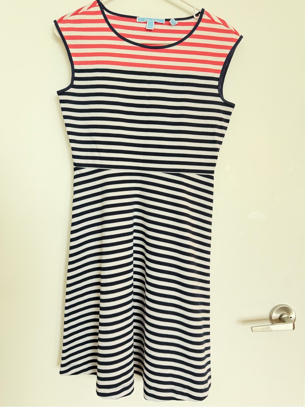Draper James Coral, Navy & White Striped Sleeveless Midi Dress